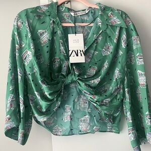 Green Zara Vaca Tie Crop Top